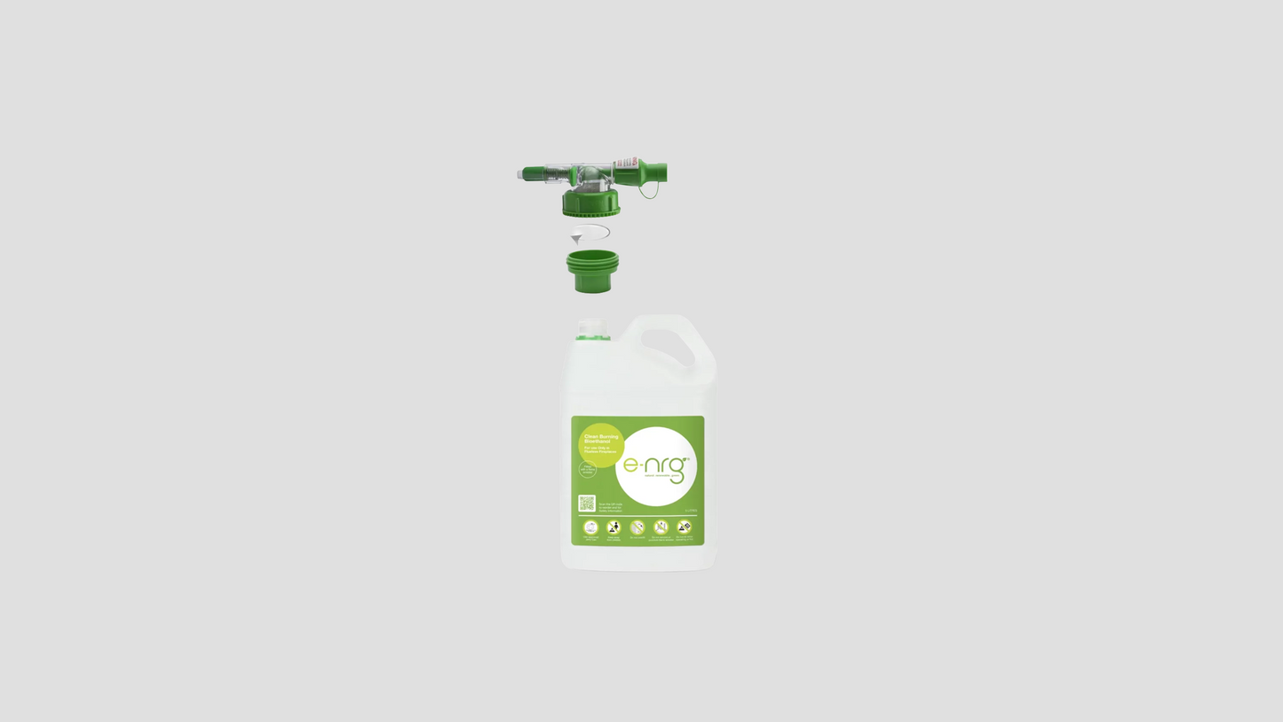 ecosmart ethanol fuel setup with bottle nozzle and bottle adaptor
