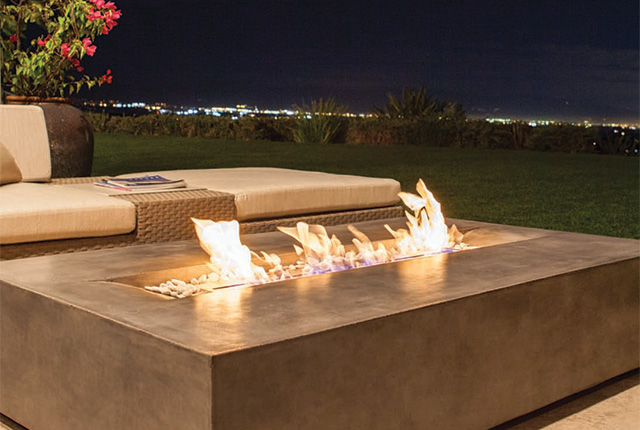 Naked Flame Biofuel Fireplaces NZ - Brown Jordan - Concrete Rectangle Fire At Night