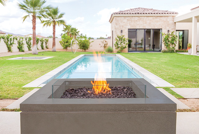 Naked Flame Biofuel Fireplaces NZ - Brown Jordan - Grey Square Fire Poolside
