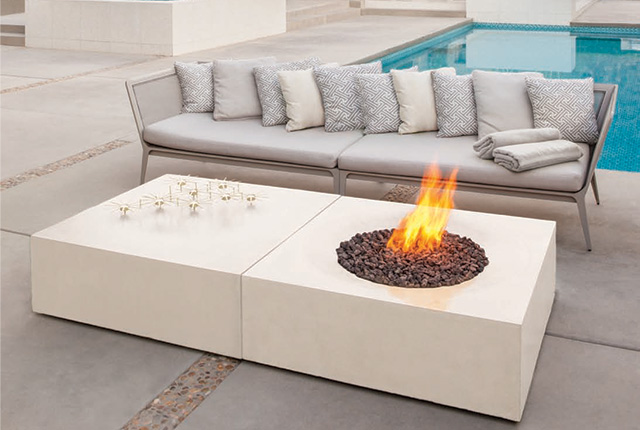 Naked Flame Biofuel Fireplaces NZ - Brown Jordan - White Square Fire Table Poolside