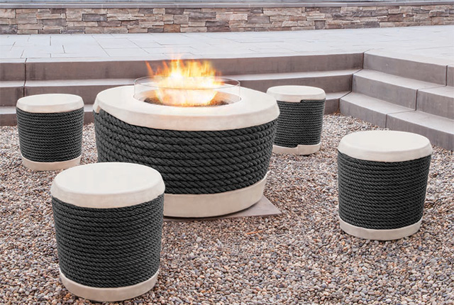 Naked Flame Biofuel Fireplaces NZ - Brown Jordan - White Round With Decorative Rope