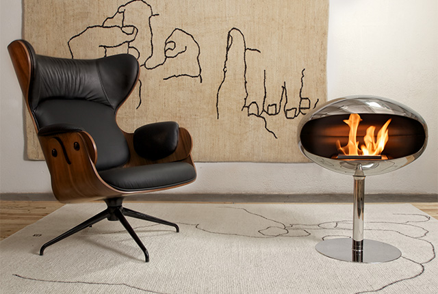 Naked Flame Biofuel Fireplaces NZ - Cocoon Fires - Modern Oval Reflective Standing by Chair