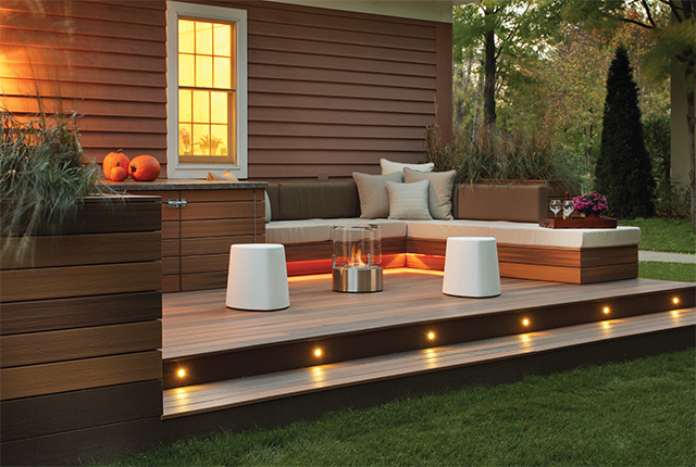 Naked Flame Biofuel Fireplaces NZ - Ecosmart - Deck With Lights And Furniture