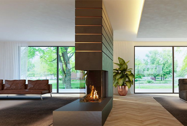 Naked Flame Gas Fireplaces NZ - Kalfire - Modern Room Divider