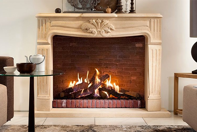 Naked Flame Gas Fireplaces NZ - Kalfire - Traditional Mantle with Brick Hearth