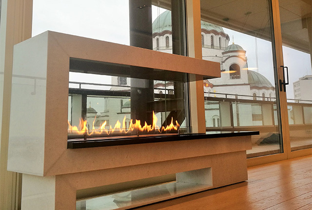 Naked Flame Biofuel Fireplaces NZ - Planika - Stone Art Fire in Lobby