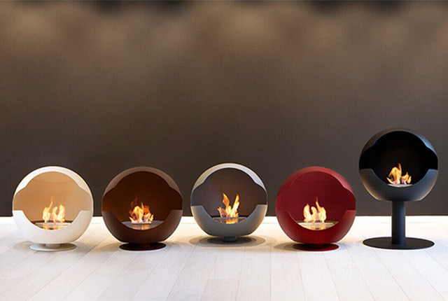 Naked Flame Biofuel Fireplaces NZ - Vauni - White, Grey, Red & Black Cast Iron Globes