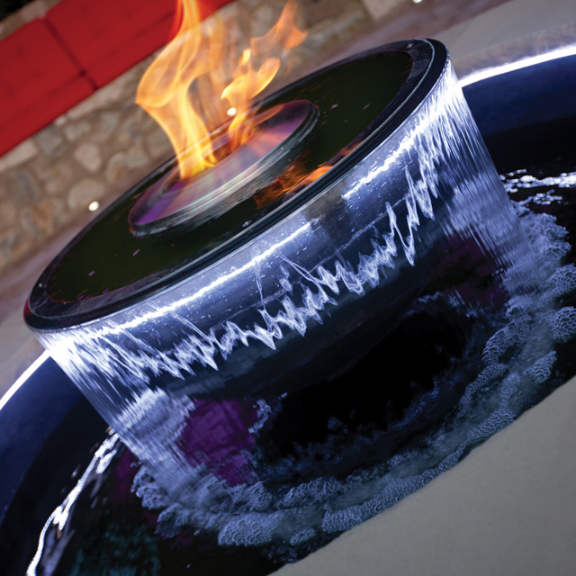 Fireplace Design Inspiration - Round Blue Lit Water Fountain Feature