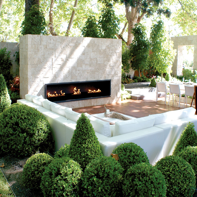 Fireplace Design Inspiration - Brick Wall Fire In Outdoor Garden Patio