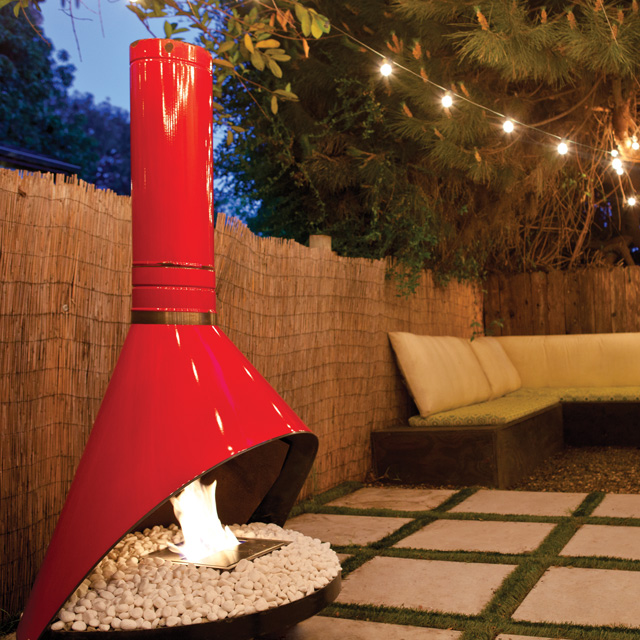 Fireplace Design Inspiration - Red Chimney Fire Pit In Outdoor Garden Corner