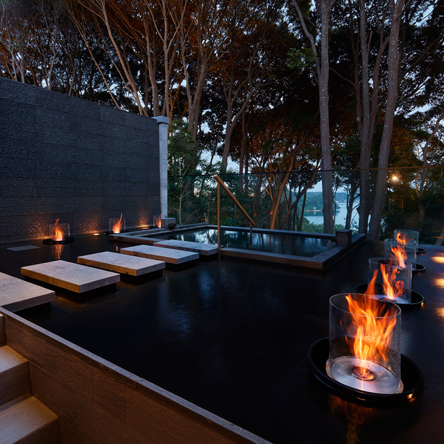 Fireplace Design Inspiration - Rows Of Tea Lights Lining Water Feature