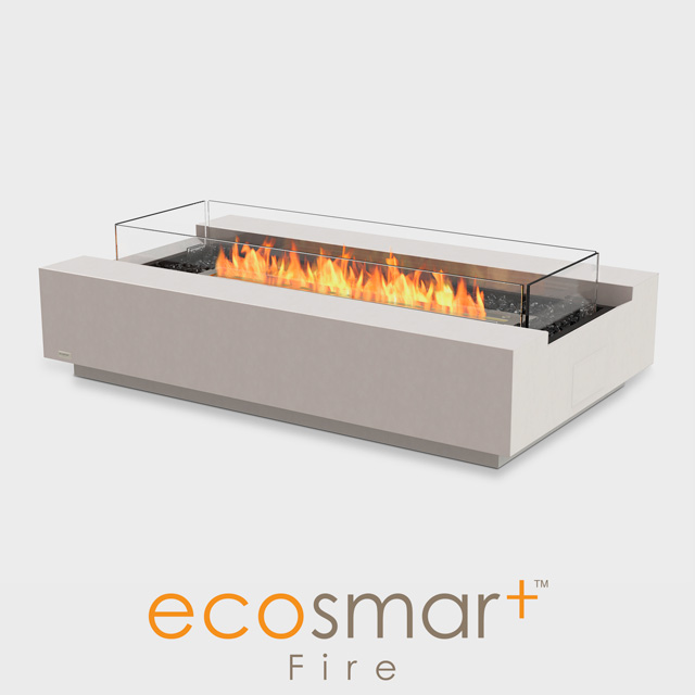 Outdoor Firepit NZ - White Rectangle Fire Table With Black Pebbles & Wide Screen
