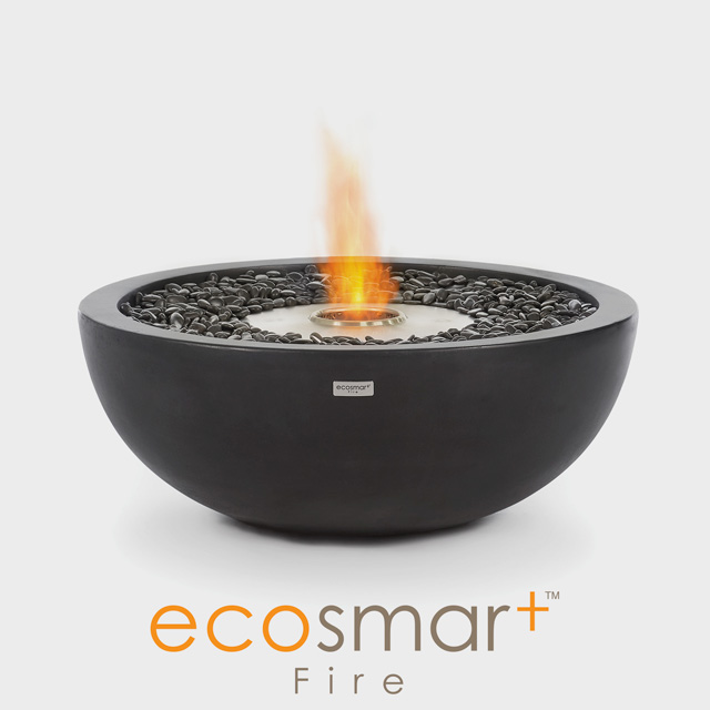 NZ Bioethanol Naked Flame - Charcoal Round Bowl Fire Pit With Black Pebbles