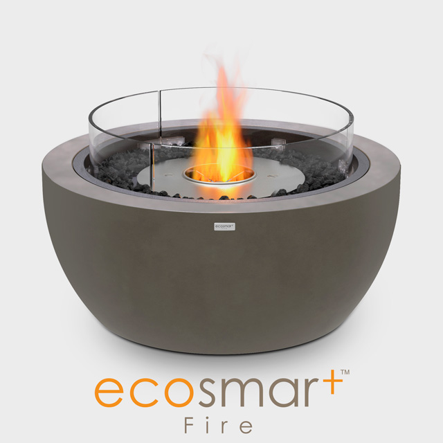 NZ Bioethanol Naked Flame - Grey Thick Round Bowl Fire Pit With Black Pebbles & Screen