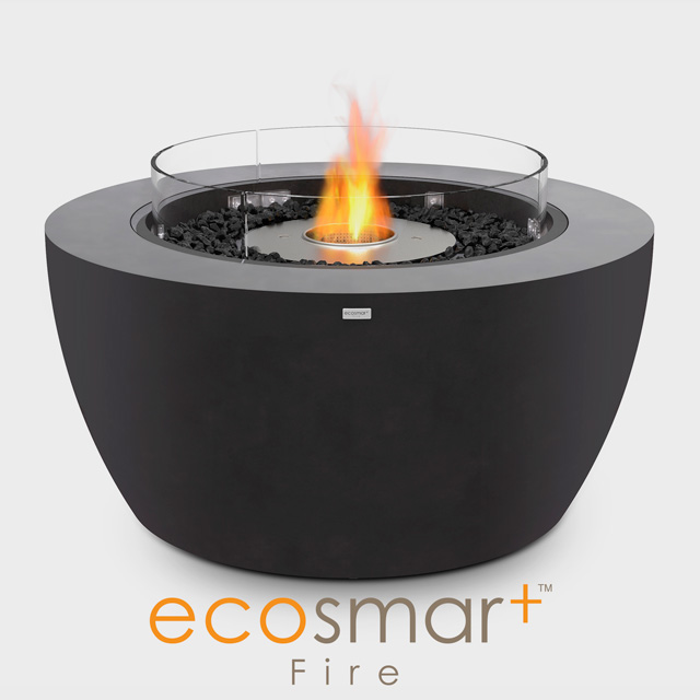 NZ Bioethanol Naked Flame - Black Large Round Bowl Fire Pit With Charcoal Pebbles & Screen