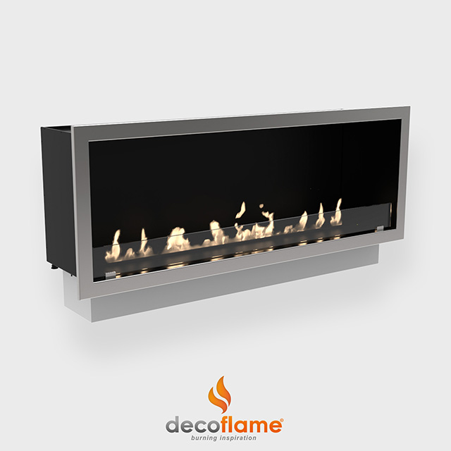 NZ Bioethanol Naked Flame - Black Wide Built-in Rectangular Fireplace Firebox With Steel Frame