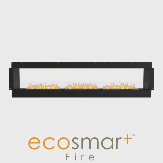 NZ Bioethanol Naked Flame - Black Built-in Double Sided Wide Fireplace Firebox