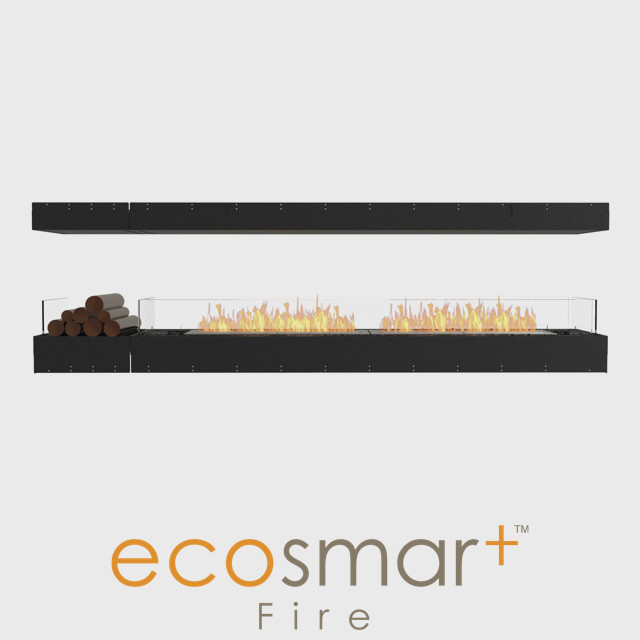 NZ Bioethanol Naked Flame - Black Built-in Island Fireplace Firebox With Decorative Logs