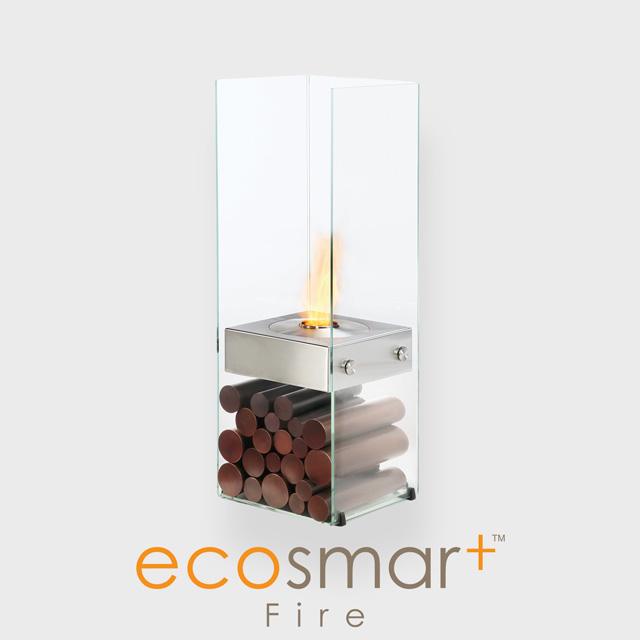 NZ Bioethanol Naked Flame - Tall Square Freestanding Fireplace With Glass Frame & Steel Logs