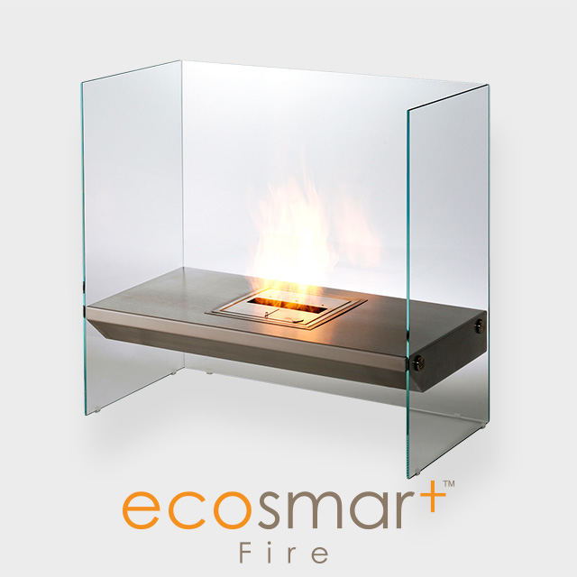 NZ Bioethanol Naked Flame - Silver Freestanding Fireplace With Glass Frame