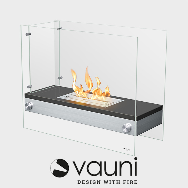 NZ Bioethanol Naked Flame - Silver Glass Panel Double Sided Free Standing Fireplace