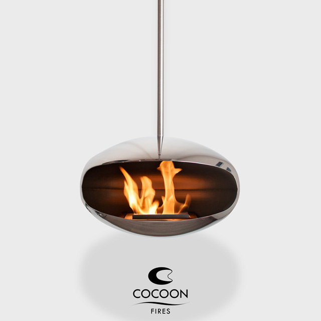 NZ Bioethanol Naked Flame - Stainless Steel Hanging Oval Fireplace