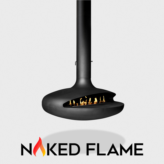 NZ Bioethanol Naked Flame - Black Oval Suspended Fireplace