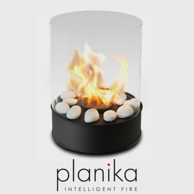 NZ Bioethanol Naked Flame - Black Glass Round Tabletop Fire