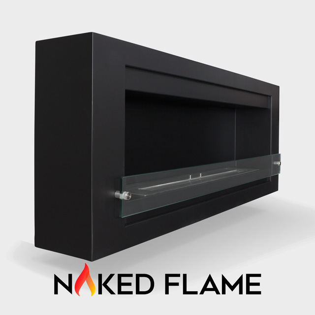 NZ Bioethanol Naked Flame - Black Wide Rectangle Wall Mounted Fireplace