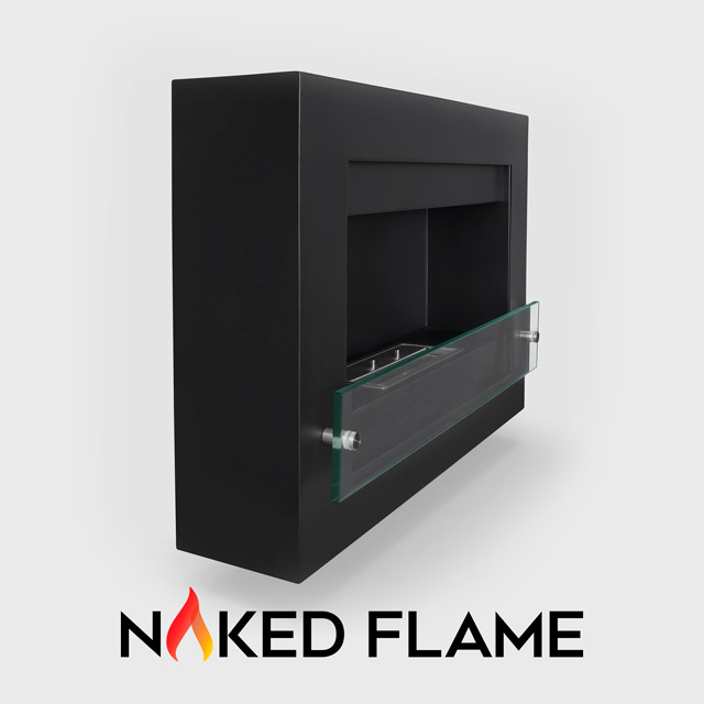 NZ Bioethanol Naked Flame - Black Rectangle Wall Mounted Fireplace